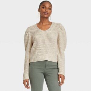 Universal Thread Sweater V-Neck Pullover Cream Size Small